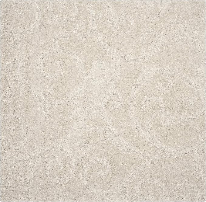 SAFAVIEH Florida Shag Collection Area Rug - 6'7" Square, Creme & Creme, Scroll Design, Non-Shedding & Easy Care, 1.2-inch Thick Ideal for High Traffic Areas in Living Room, Bedroom (SG455-1111)