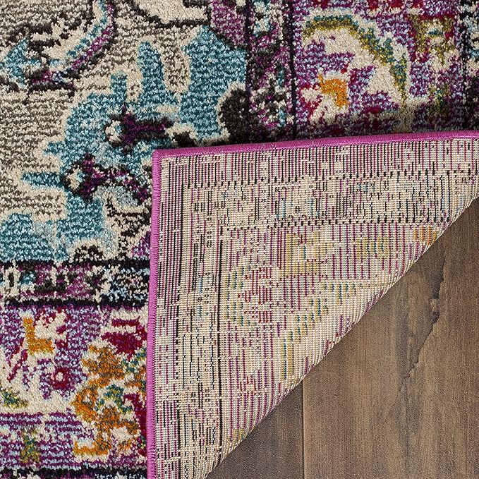 SAFAVIEH Monaco Collection Area Rug - 5'1" x 7'7", Violet & Light Blue, Boho Chic Medallion Distressed Design, Non-Shedding & Easy Care, Ideal for High Traffic Areas in Living Room, Bedroom (MNC243L)