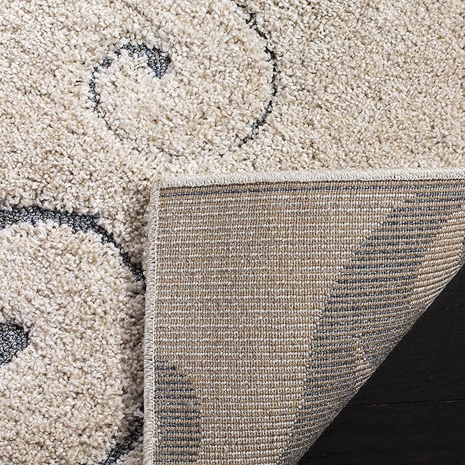 SAFAVIEH Florida Shag Collection Area Rug - 6'7" Square, Beige & Blue Grey, Scroll Design, Non-Shedding & Easy Care, 1.2-inch Thick Ideal for High Traffic Areas in Living Room, Bedroom (SG455-1155)