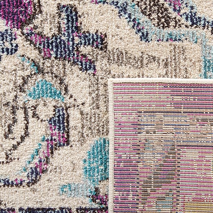 SAFAVIEH Monaco Collection Accent Rug - 4' x 5'7", Violet & Light Blue, Medallion Distressed Design, Non-Shedding & Easy Care, Ideal for High Traffic Areas in Entryway, Living Room, Bedroom (MNC243L)