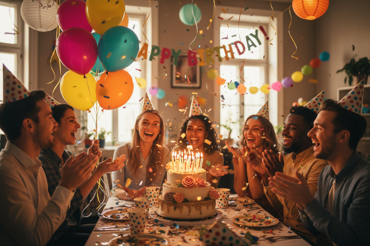 circle photo of a birthday party, make a real photo